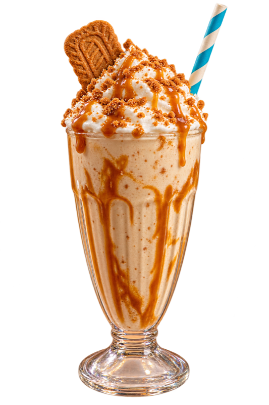Illustrative caramel biscuit shake with whipped cream