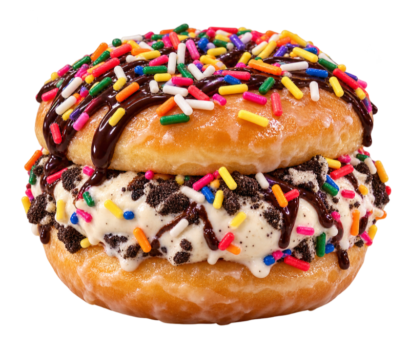 Concept image of a glazed ice cream doughnut with sprinkles